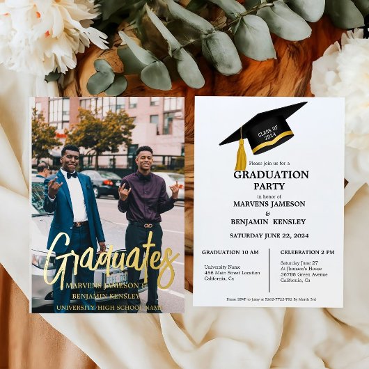 Invitation En Aluminium Élégant Chic Twin Double Graduation Party