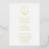 Invitation En Aluminium Elegant Classic Crest Monogram Wedding Gold (Recto)