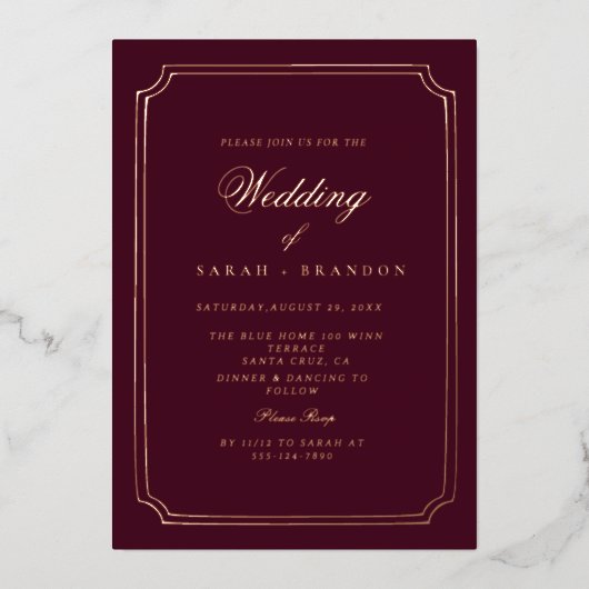 Invitation En Aluminium Elegant Classic Old painting Wedding (Recto)
