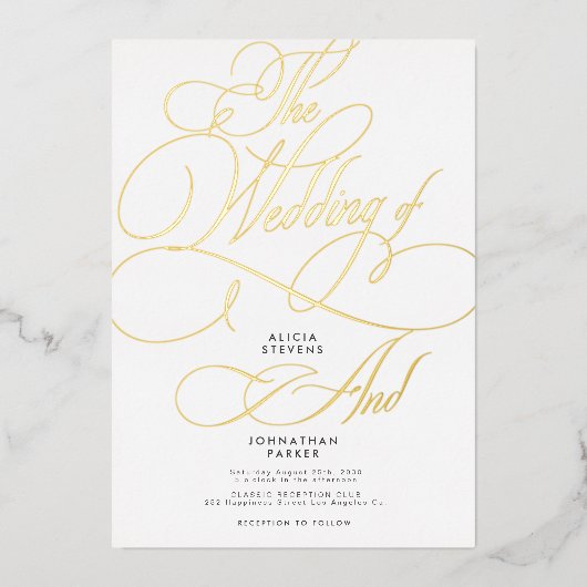 Invitation En Aluminium Élégant classique calligraphie or script mariage (Recto)