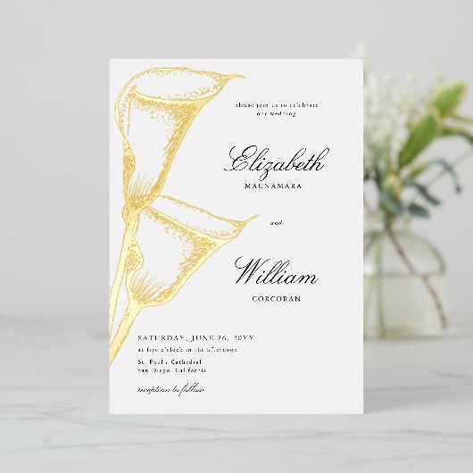 Invitation En Aluminium Élégant classique classique classique Calla Lilly (Debout devant)