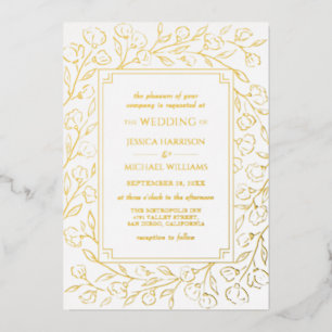Invitation En Aluminium Élégant classique Floral Line Art White Gold Maria