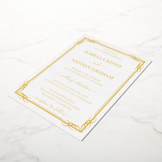 Invitation En Aluminium Elégant classique or et Mariage blanc (Rotation)