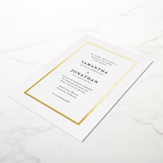 Invitation En Aluminium Élégant classique photo Gold Foil Mariage frontali (Rotation)