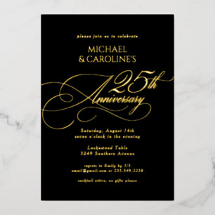 Invitation En Aluminium Élégant Classique Script 25e Anniversaire de Maria