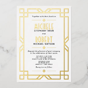 Invitation En Aluminium Elégant Classy Art Déco moderne Mariage Or