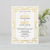 Invitation En Aluminium Elégant Classy Art Déco moderne Mariage Or (Debout devant)