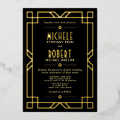 Invitation En Aluminium Elégant Classy Art Déco moderne Noir Mariage Or (Recto)