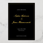 Invitation En Aluminium Élégant Classy Formal Cadre Noir Mariage de script<br><div class="desc">Mariage carré élégant, formel et classe Enregistrer la Date avec de la feuille d'or et de la typographie de script pour les noms du couple, arrière - plan solide, un cadre élégant sur le devant et un dossier blanc. Customisez-le avec vos propres informations de mariage. Une Faire-part Mariage très élégante...</div>
