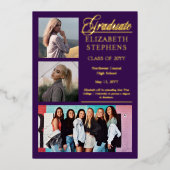 Invitation En Aluminium Élégant Classy Graduate Purple Graduate 3 Photo (Recto)