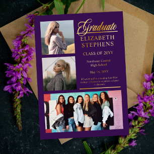 Invitation En Aluminium Élégant Classy Graduate Purple Graduate 3 Photo
