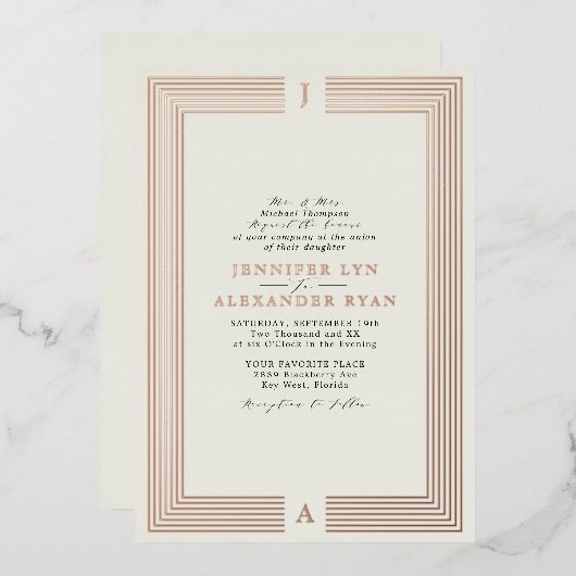 Invitation En Aluminium Élégant Code QR de réponse de mariage à monogramme (Recto/Verso)