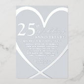 Invitation En Aluminium Elégant Coeur Argent 25 e anniversaire Mariage (Recto)