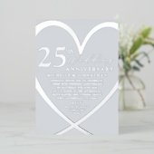 Invitation En Aluminium Elégant Coeur Argent 25 e anniversaire Mariage (Debout devant)
