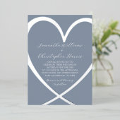 Invitation En Aluminium Elégant Coeur argenté et Mariage bleu poussiéreux (Debout devant)