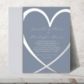 Invitation En Aluminium Elégant Coeur argenté et Mariage bleu poussiéreux