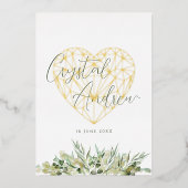 Invitation En Aluminium Élégant Coeur Eucalyptus Foliage Mariage officiel (Recto)