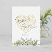 Invitation En Aluminium Élégant Coeur Eucalyptus Foliage Mariage officiel (Debout devant)