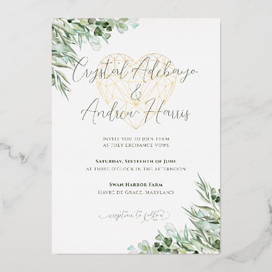 Invitation En Aluminium Élégant Coeur Eucalyptus Foliage Mariage officiel (Verso)