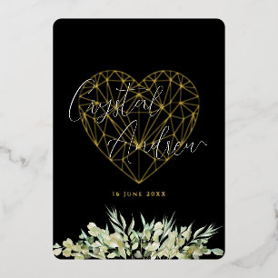 Invitation En Aluminium Élégant Coeur Noir Foliage Mariage formel
