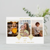 Invitation En Aluminium Elegant Collage Lace Romantic 3 Photos Couple (Debout devant)