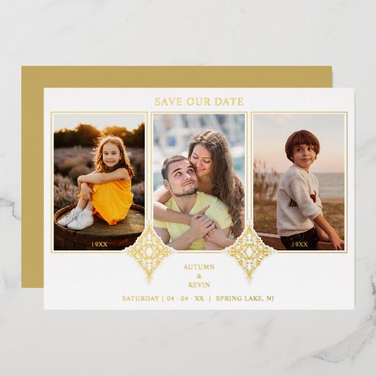 Invitation En Aluminium Elegant Collage Lace Romantic 3 Photos Couple (Recto/Verso)