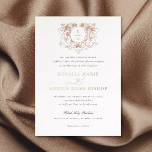 Invitation En Aluminium Élégant Couronne Florale Feuille Vintage Or Mariag