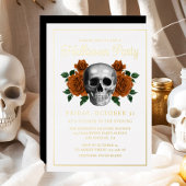 Invitation En Aluminium Elégant crâne gothique floral Halloween or