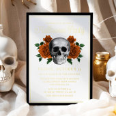 Invitation En Aluminium Elégant crâne gothique floral Halloween or