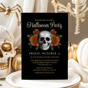 Invitation En Aluminium Elégant crâne gothique floral Halloween or