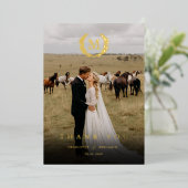 Invitation En Aluminium Élégant crête Monogramme 2 Merci photo Mariage (Debout devant)