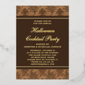 Invitation En Aluminium Elégant Damask Halloween Cocktail Party Gold (Recto)
