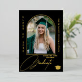 Invitation En Aluminium Élégant diplôme d'arche de l'université en or noir (Debout devant)