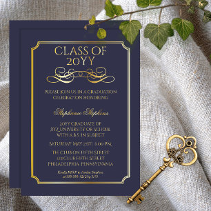 Invitation En Aluminium Élégant Dk Blue University Graduation Party Gold