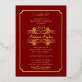 Invitation En Aluminium Élégant Dk Red University Graduation Party Gold (Recto)