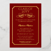 Invitation En Aluminium Élégant Dk Red University Graduation Party Gold (Recto)