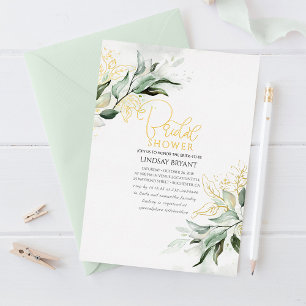 Invitation En Aluminium Élégant doré et verdure sage boho douche de mariée