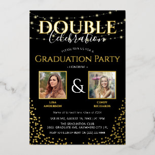 Invitation En Aluminium Élégant Double Celebration Graduation Party Gold