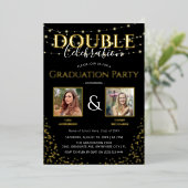 Invitation En Aluminium Élégant Double Celebration Graduation Party Gold (Debout devant)