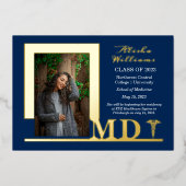 Invitation En Aluminium Élégant Dr MD Caduceus Photo Diplômé Bleu (Recto)