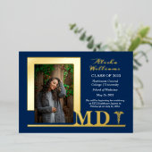 Invitation En Aluminium Élégant Dr MD Caduceus Photo Diplômé Bleu (Debout devant)