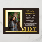 Invitation En Aluminium Élégant Dr MD Caduceus Photo Diplômé Brown (Recto)