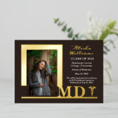 Invitation En Aluminium Élégant Dr MD Caduceus Photo Diplômé Brown (Debout devant)