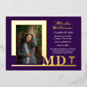 Invitation En Aluminium Élégant Dr MD Caduceus Photo Diplômé Purple (Recto)