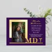 Invitation En Aluminium Élégant Dr MD Caduceus Photo Diplômé Purple (Debout devant)