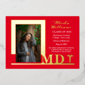 Invitation En Aluminium Élégant Dr MD Caduceus Photo Diplômé Rouge (Recto)