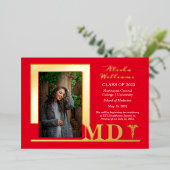 Invitation En Aluminium Élégant Dr MD Caduceus Photo Diplômé Rouge (Debout devant)