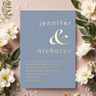 Invitation En Aluminium Elégant Dusty Blue Ampersand Mariage Gold