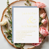 Invitation En Aluminium Elégant Dusty Blue Ampersand Mariage Gold