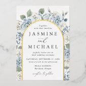 Invitation En Aluminium Elegant Dusty Blue Arch Floral Frame Wedding (Recto)
